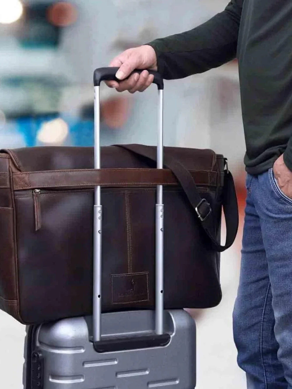 Men's Brown Genuine Leather Vintage Crossbody Metal Zipper Messenger Hand  Bag